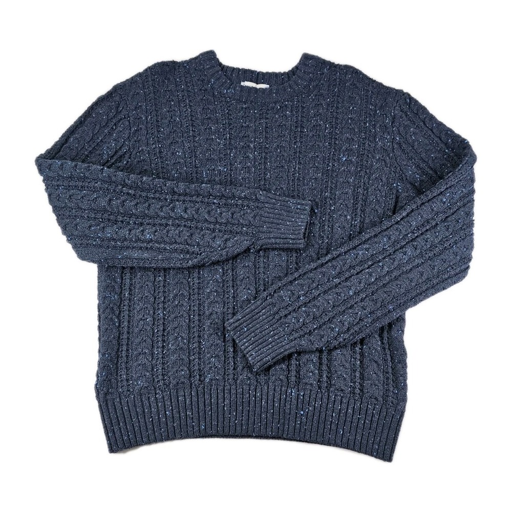 Wellen Huckberry Seawool Fisherman Cable Knit Wool Sweater Mens S Navy Marled